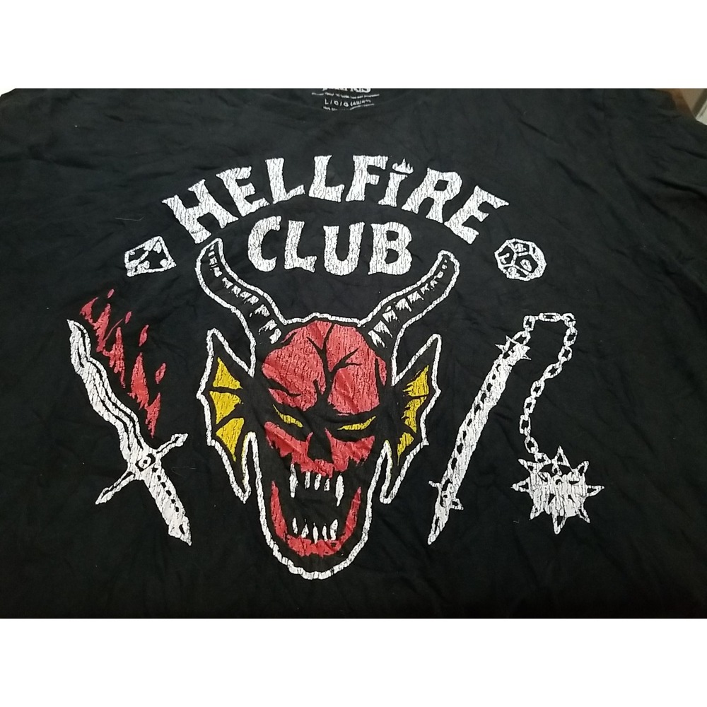 Netflix Stranger Things Hellfire Club T-Shirt Mens Large Black Short Sleeve